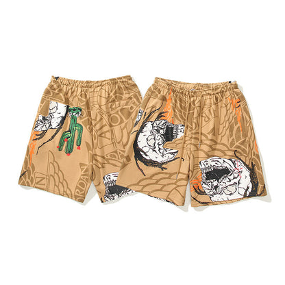 Men's And Women's Skull Cactus Print Casual Shorts