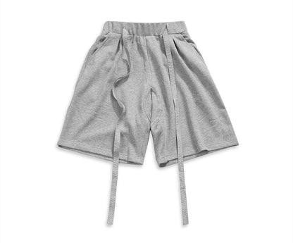 Streamer Solid Color Cotton Terry Casual Pants Men'S And Women'S Same Style Long Drawstring Shorts Streamer solid color cotton terry casual pants men's and women's same style long drawstring shorts