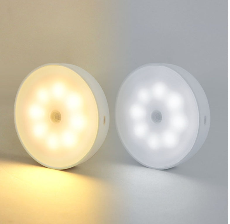 Usb Rechargeable Motion Sensor Light Round Wireless LED Puck Light Kichen Cabinet Lighting Motion Sensor Lamp Night Light