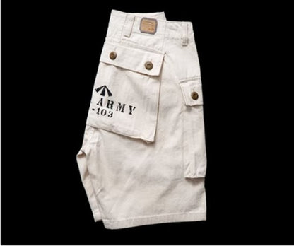 Heavy Weight Washed Khaki Twill Tooling Multi-bag Shorts