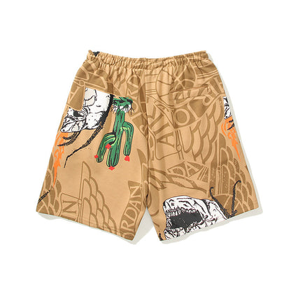 Men's And Women's Skull Cactus Print Casual Shorts