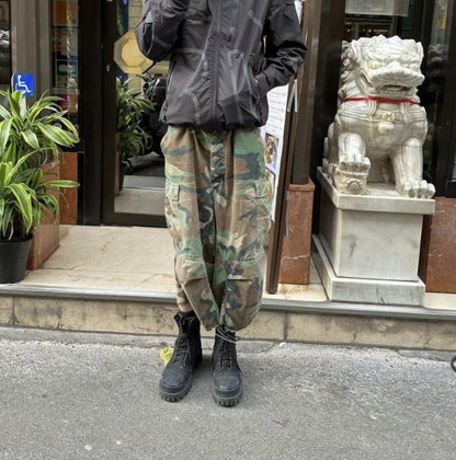 Deconstructing Old Loose Cropped Camouflage Pants Men