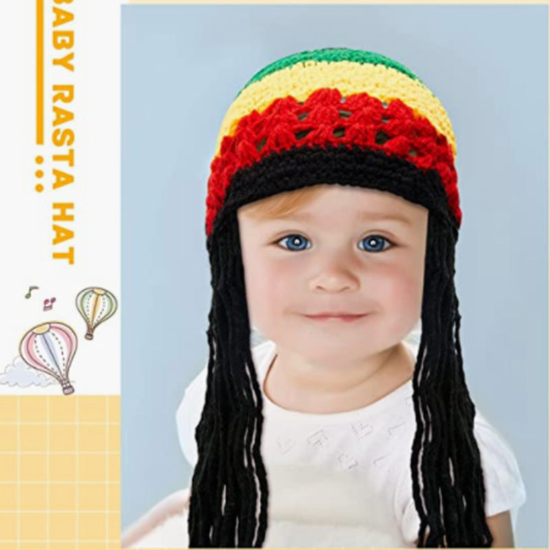 Halloween Jamaica Reggae Children Woolen Cap Handmade Knitted Rainbow Striped Festival Funny Wear