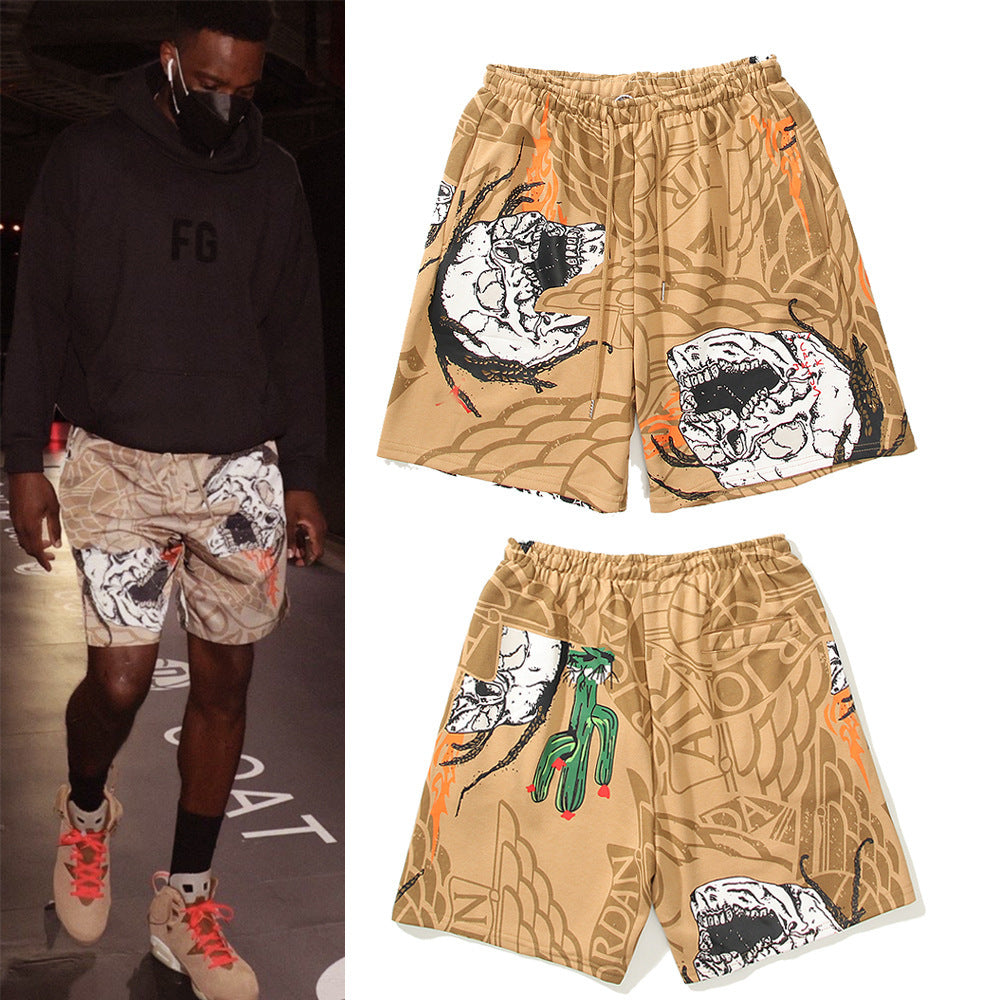 Men's And Women's Skull Cactus Print Casual Shorts