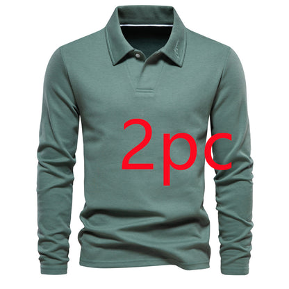 Fashion Lapel Long-sleeved Polo Shirt Men's Casual Solid Color Tops Clothing