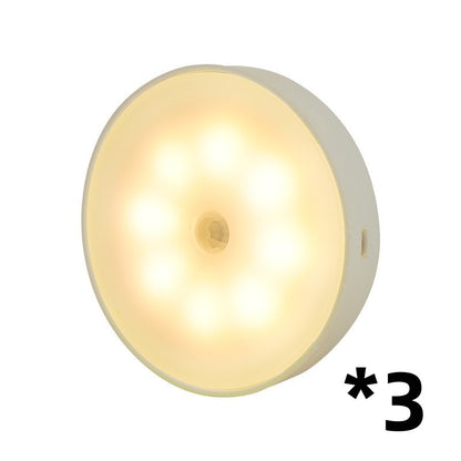 Usb Rechargeable Motion Sensor Light Round Wireless LED Puck Light Kichen Cabinet Lighting Motion Sensor Lamp Night Light