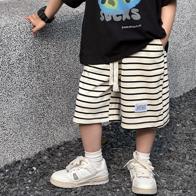 Sports Little Boy Striped Breathable Knee Length Pants