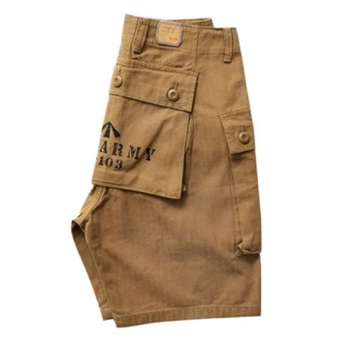 Heavy Weight Washed Khaki Twill Tooling Multi-bag Shorts