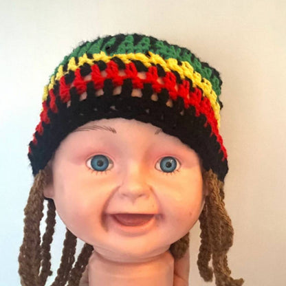 Halloween Jamaica Reggae Children Woolen Cap Handmade Knitted Rainbow Striped Festival Funny Wear