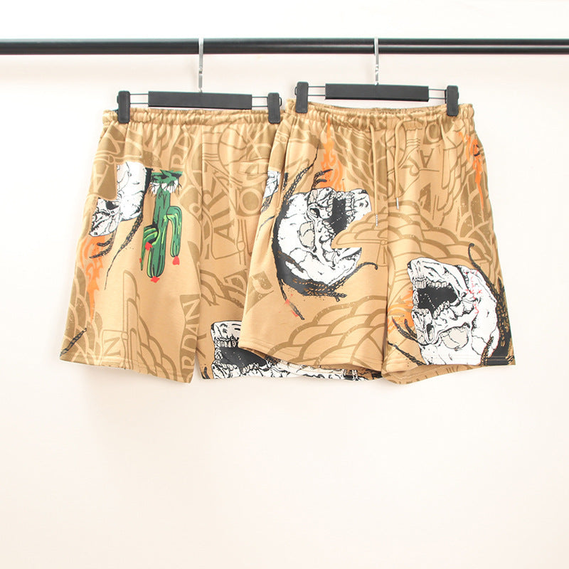 Men's And Women's Skull Cactus Print Casual Shorts