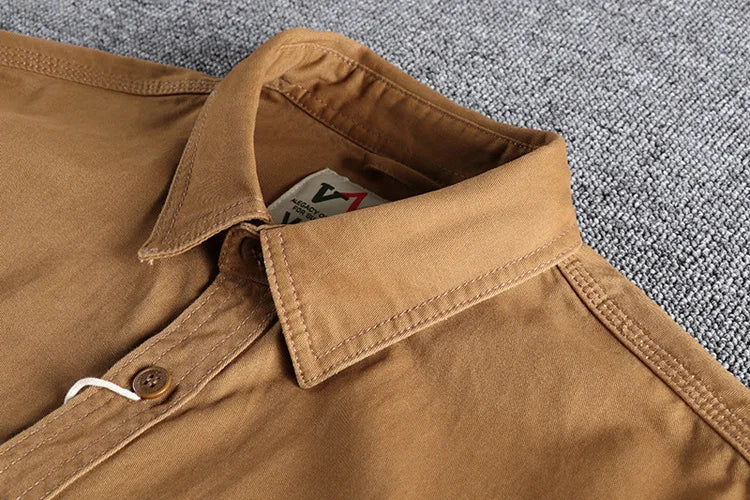 Cargo Shirt For Men Long Sleeve Premium Cotton Solid Color Washing Lapel Youth Japan Style Simple Handsome Boyfriend Clothing