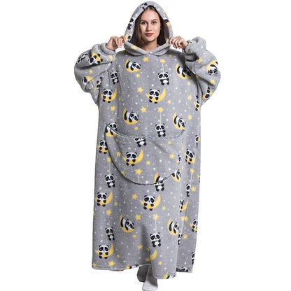 2024 New Oversized TV Wearable Blanket Extra Long Warm Plush Fleece Winter Sherpa Hoodie Men Women Soft Sweatshirt Xmas Gifts