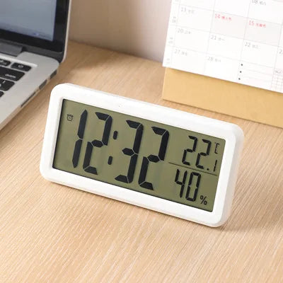 LCD Digital Clock Mute Desktop Clock Battery Powered LED Electronic Alarm Clocks Temperature Sensor Bedroom Indoor Wall Clocks