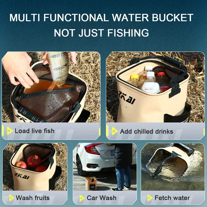 8L/13L With Cover Multifunctional Foldable Fish Bucket Wear-Resistant Hand Carry Bucket For Outdoor Sea Fishing Bag Tackle Bag