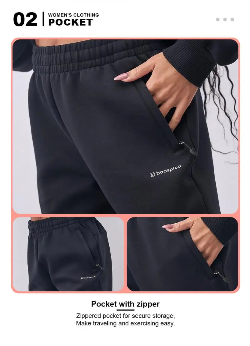 Baasploa New Women Long Pants Autumn Casual Pocket Drawstring Loose Trousers Female Fashion Solid Color Pocket Jogging Sweatpant