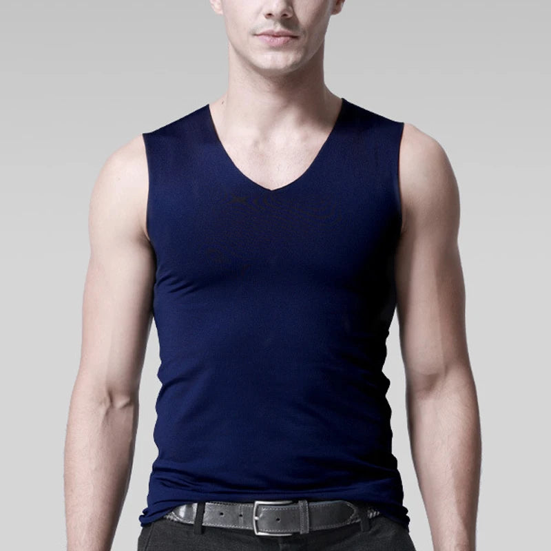 Silk Tank Tops Seamless Mens Vest Sleeveless Sport Bodysuit Vest For Men Clothing Plain Casual Summer Tank Undershirts Cool Gym