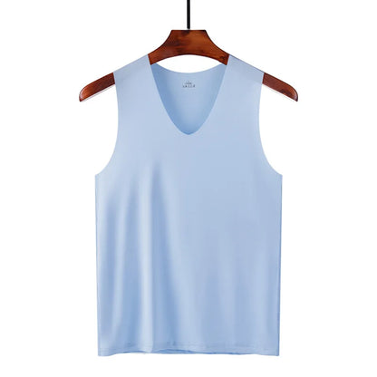 Silk Tank Tops Seamless Mens Vest Sleeveless Sport Bodysuit Vest For Men Clothing Plain Casual Summer Tank Undershirts Cool Gym