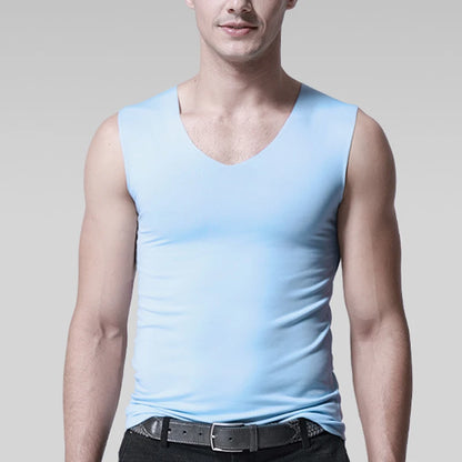 Silk Tank Tops Seamless Mens Vest Sleeveless Sport Bodysuit Vest For Men Clothing Plain Casual Summer Tank Undershirts Cool Gym