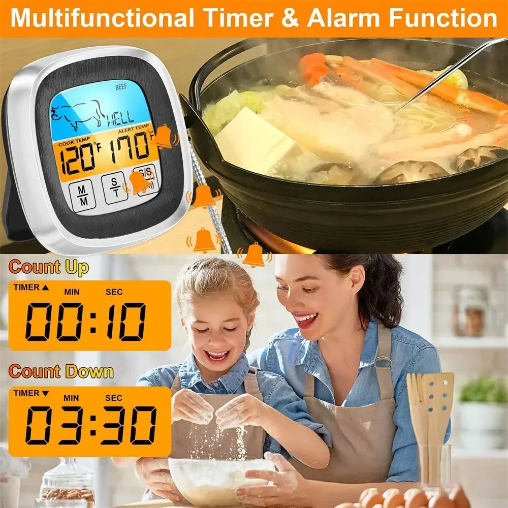 Digital Kitchen Thermometer Probe Touch Screen Meat Barbecue Food Temperature Measure Tool Steak BBQ Timer Cooking Tools 1PC