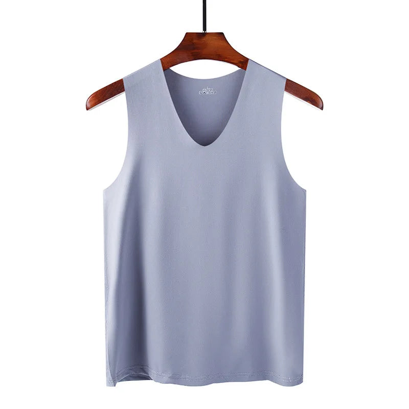 Silk Tank Tops Seamless Mens Vest Sleeveless Sport Bodysuit Vest For Men Clothing Plain Casual Summer Tank Undershirts Cool Gym