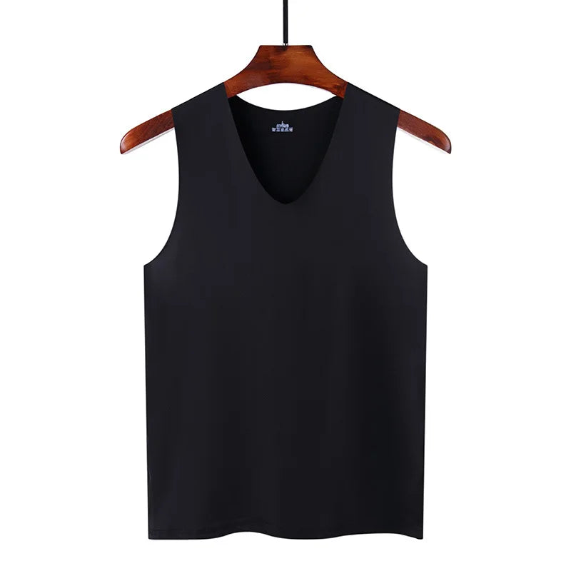 Silk Tank Tops Seamless Mens Vest Sleeveless Sport Bodysuit Vest For Men Clothing Plain Casual Summer Tank Undershirts Cool Gym