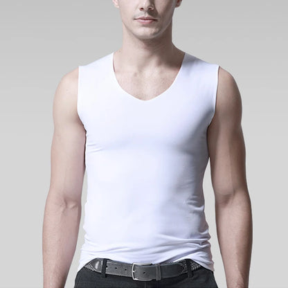 Silk Tank Tops Seamless Mens Vest Sleeveless Sport Bodysuit Vest For Men Clothing Plain Casual Summer Tank Undershirts Cool Gym