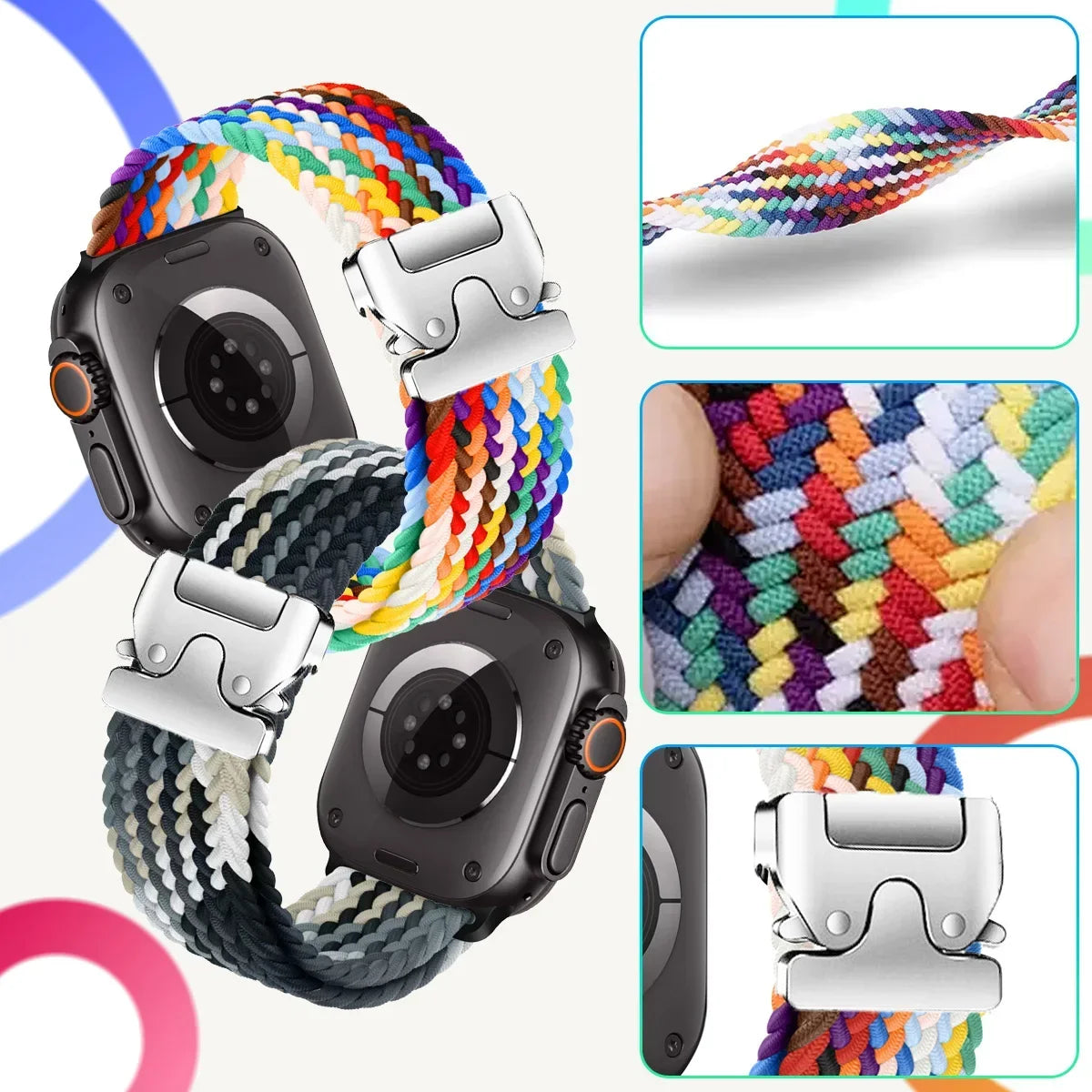 Nylon Solo Loop Strap for Apple Watch Band Ultra 2 49mm 46mm 42mm 45mm 44mm Woven Bracelet for Iwatch Series 10 9 8 7 6 5 SE 4 3