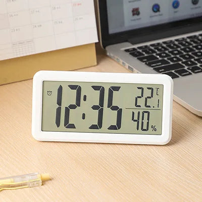 LCD Digital Clock Mute Desktop Clock Battery Powered LED Electronic Alarm Clocks Temperature Sensor Bedroom Indoor Wall Clocks