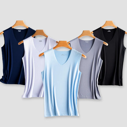 Silk Tank Tops Seamless Mens Vest Sleeveless Sport Bodysuit Vest For Men Clothing Plain Casual Summer Tank Undershirts Cool Gym