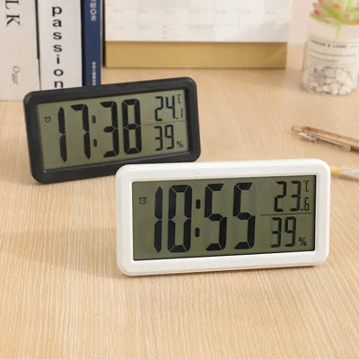 LCD Digital Clock Mute Desktop Clock Battery Powered LED Electronic Alarm Clocks Temperature Sensor Bedroom Indoor Wall Clocks