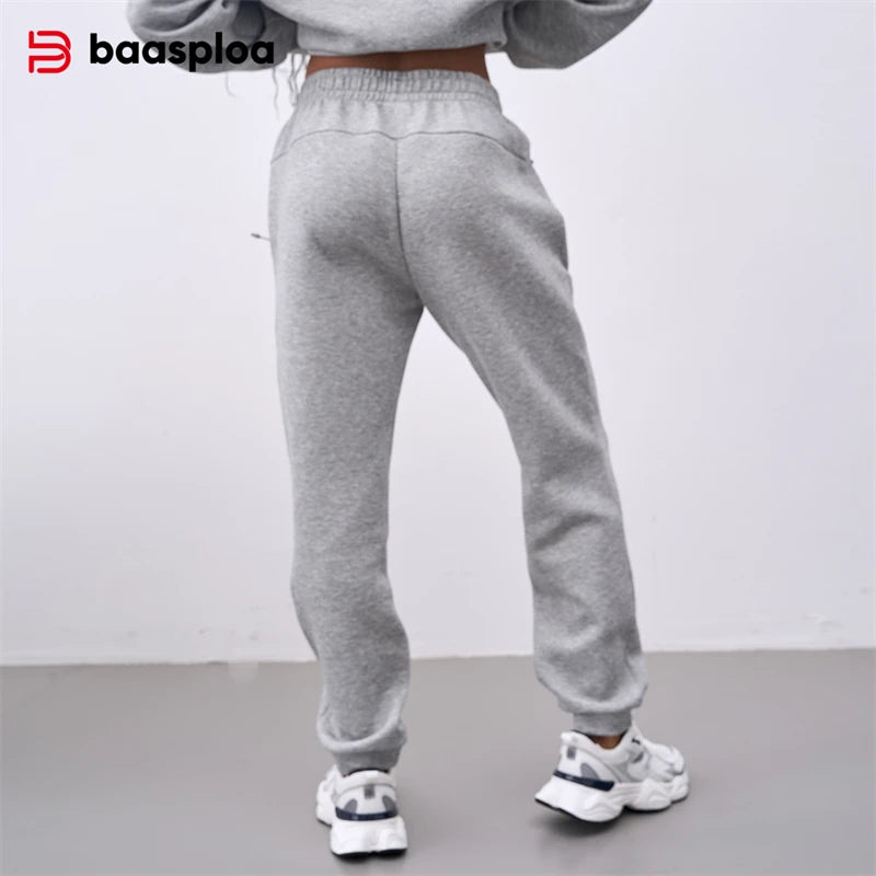 Baasploa New Women Long Pants Autumn Casual Pocket Drawstring Loose Trousers Female Fashion Solid Color Pocket Jogging Sweatpant