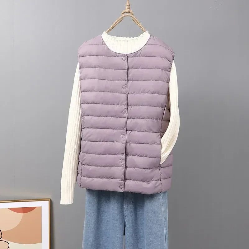 2024 New Spring Autumn Fashionable Outerwear Inner Cloth Vests Light Down Women Waistcoat Portable Warm Sleeveless Liner Casual