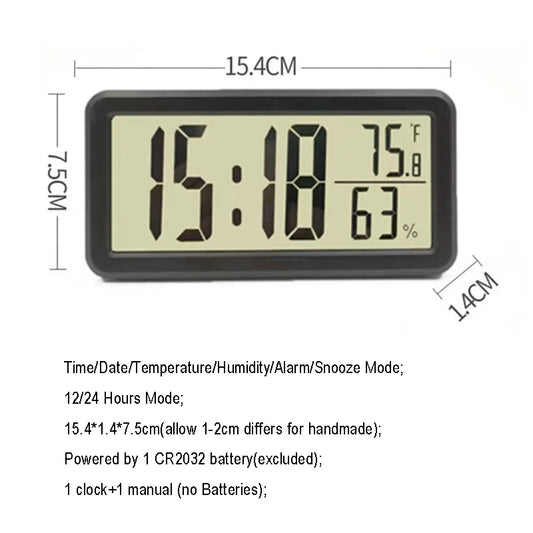 LCD Digital Clock Mute Desktop Clock Battery Powered LED Electronic Alarm Clocks Temperature Sensor Bedroom Indoor Wall Clocks