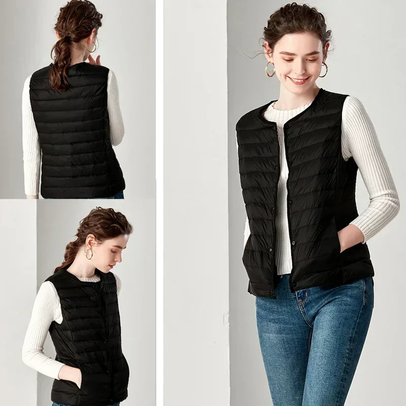 2024 New Spring Autumn Fashionable Outerwear Inner Cloth Vests Light Down Women Waistcoat Portable Warm Sleeveless Liner Casual