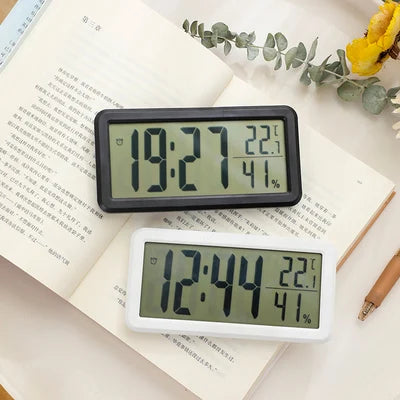 LCD Digital Clock Mute Desktop Clock Battery Powered LED Electronic Alarm Clocks Temperature Sensor Bedroom Indoor Wall Clocks