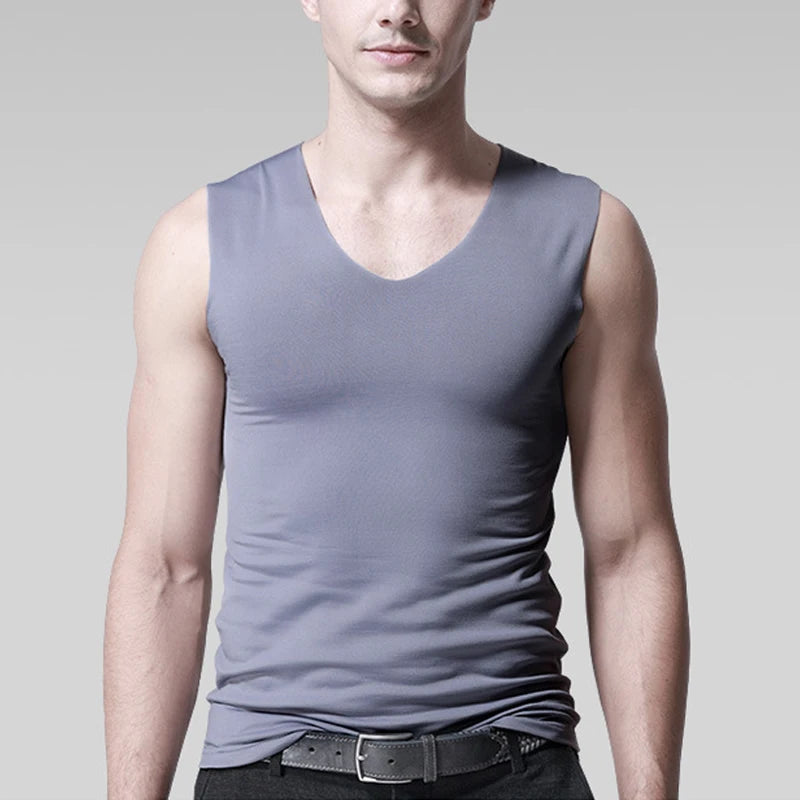 Silk Tank Tops Seamless Mens Vest Sleeveless Sport Bodysuit Vest For Men Clothing Plain Casual Summer Tank Undershirts Cool Gym