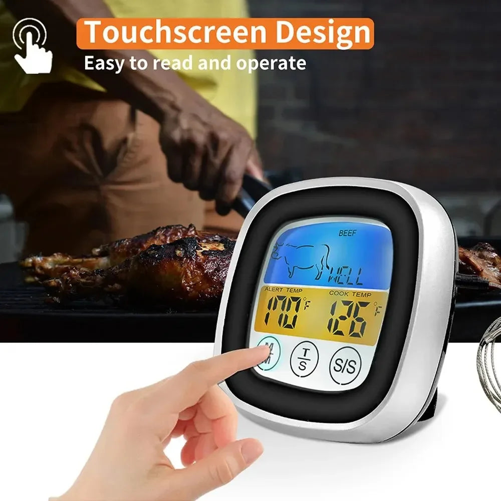 Digital Kitchen Thermometer Probe Touch Screen Meat Barbecue Food Temperature Measure Tool Steak BBQ Timer Cooking Tools 1PC