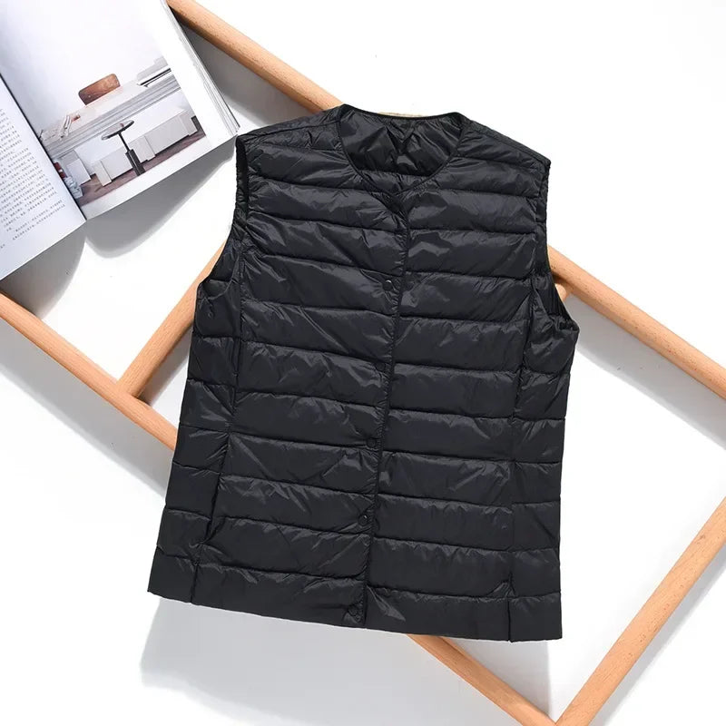 2024 New Spring Autumn Fashionable Outerwear Inner Cloth Vests Light Down Women Waistcoat Portable Warm Sleeveless Liner Casual