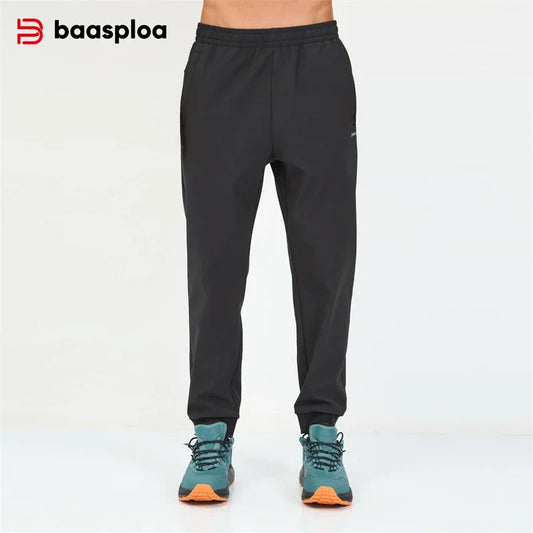 Baasploa New Men's Long Pants Autumn Fashion Solid Color Pocket Jogging Sweatpants Male Casual Drawstring Plush Warm Trousers