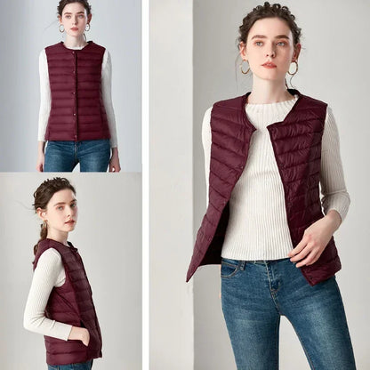 2024 New Spring Autumn Fashionable Outerwear Inner Cloth Vests Light Down Women Waistcoat Portable Warm Sleeveless Liner Casual