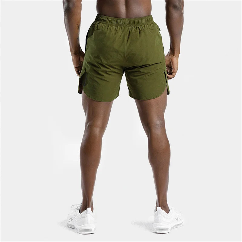 double-deck fitness sports shorts men summer slim quick drying breathable woven Shorts Men's sweatpants training gym clothing