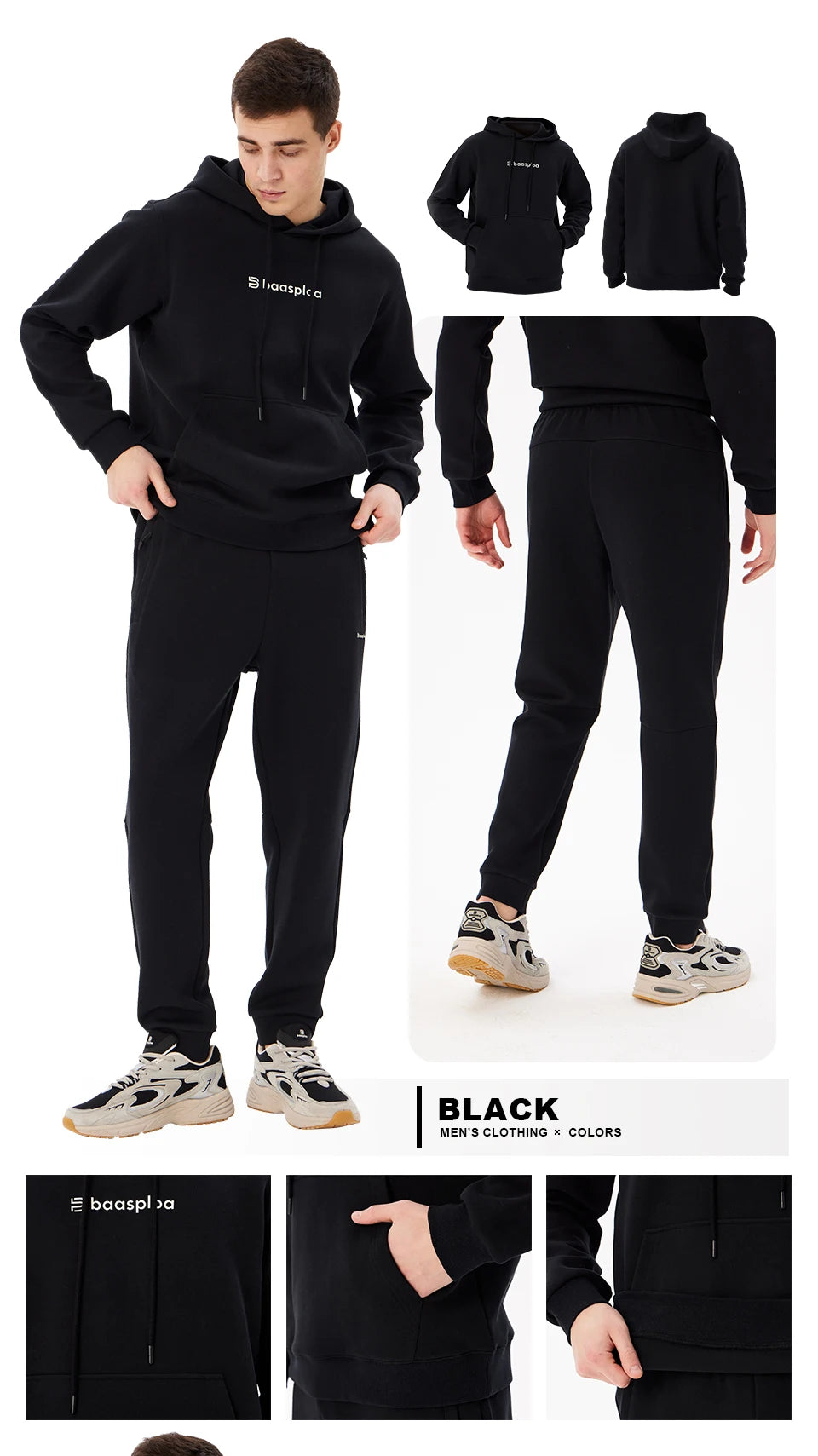 Baasploa Brand Men Training Sets Casual Sport Suit Hoodies Pants Men  High Quality Male Sportswear Plus Size