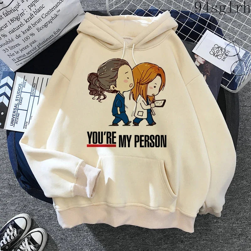 Greys Anatomy Hoodies Women Harajuku Ulzzang Sweatshirts Kawaii You Are My Person Print Streetwear Pullover Y2k Tops Female