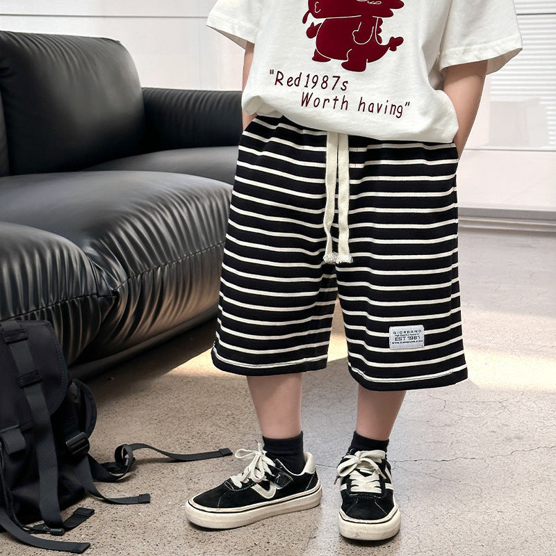 Sports Little Boy Striped Breathable Knee Length Pants