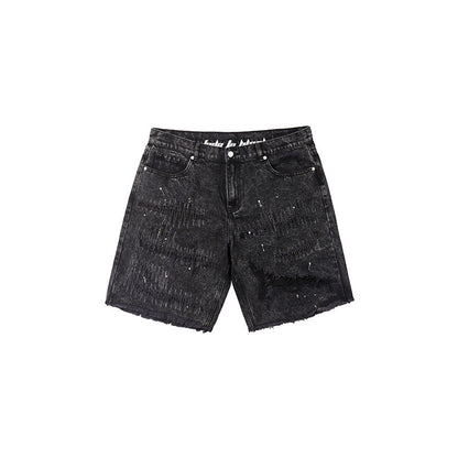 High Street Patch Ripped Washed Distressed Men's Denim Shorts