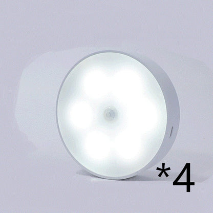 Usb Rechargeable Motion Sensor Light Round Wireless LED Puck Light Kichen Cabinet Lighting Motion Sensor Lamp Night Light