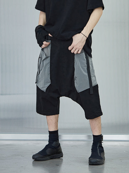 Metal Nylon Panel Samurai Drop Pants