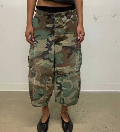 Deconstructing Old Loose Cropped Camouflage Pants Men