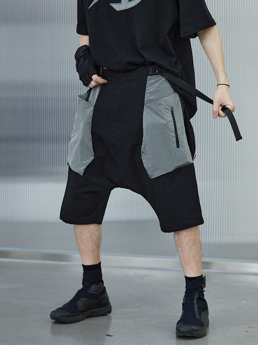 Metal Nylon Panel Samurai Drop Pants