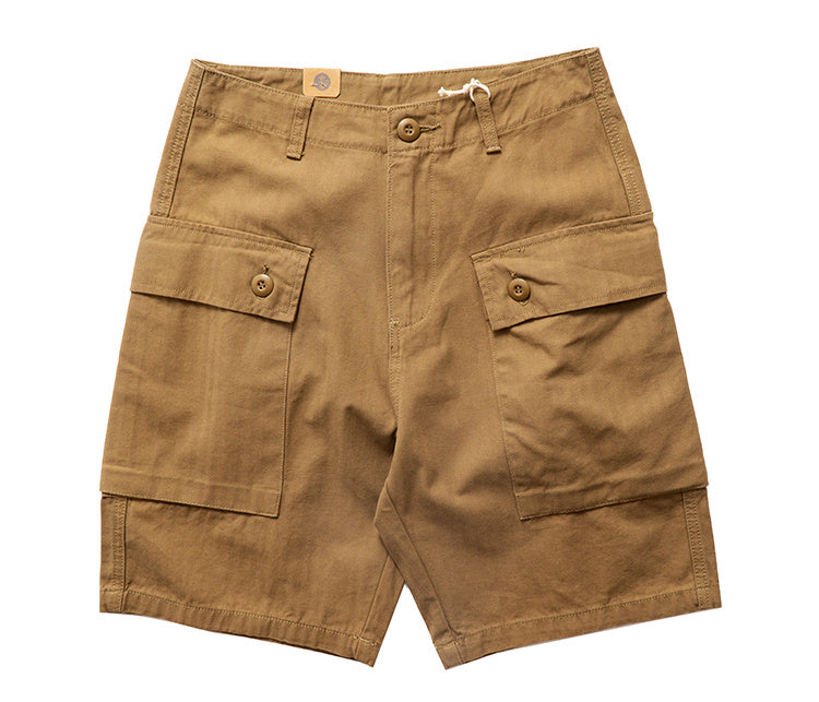 Heavy Weight Washed Khaki Twill Tooling Multi-bag Shorts